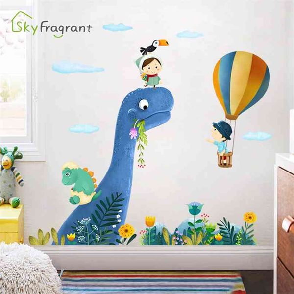 Adesivo de Parede dos desenhos animados Kids Room Decoração Quarto Decoração de Parede Bonito Dinossauro Animanda Animanda Casa Decoração Meninos Room Decor 210914