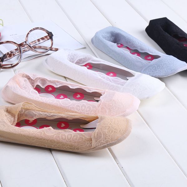 

socks silicone antiskid anti stripping lace invisible light mouth solid color ship women's hollow out, Black;white