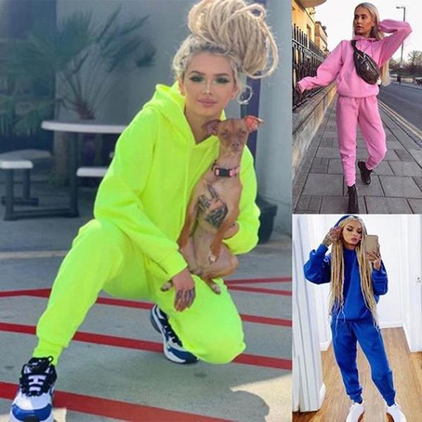

women hoodies pant clothing set casual 2 piece sets warm clothes solid tracksuit pants ladies suit women's two, White