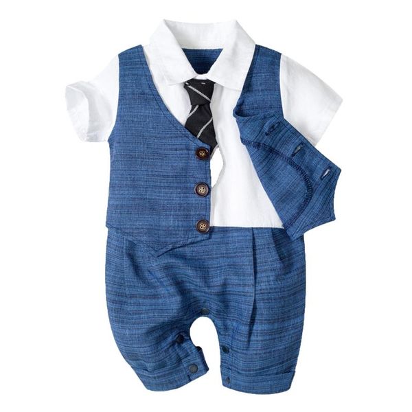 

jumpsuits born infant baby boys gentleman jumpsuit button romper formal clothes vestidos de verano boy sukienka letnia, Blue