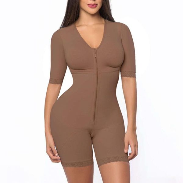 Modelador Feminino Modelador Pós-Lipoaspiração Recuperação Pós-Parto Modelador Modelador Abdominal Fajas Colombianas Bodysuit com Zíper