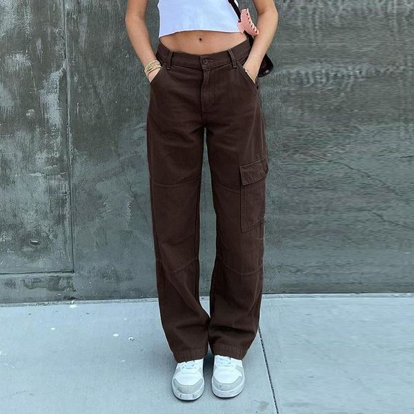 

women's jeans boyfriend straight for women wide leg high waist baggy cargo pants vintage streetwear denim trousers loose fit casual 202, Blue