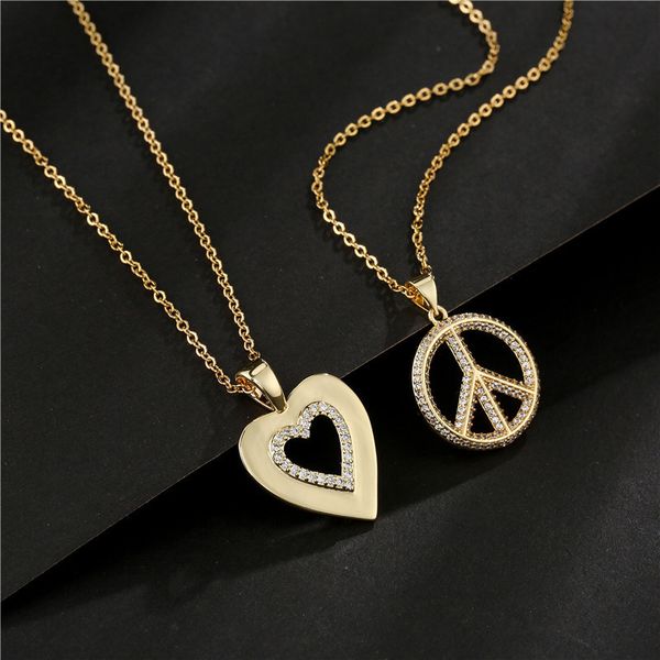 

fashion new real gold electroplating love and peace symbol pendant necklace women's copper micro inlaid jewelry is popular, Silver