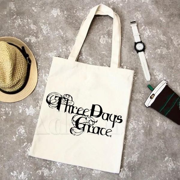 

shopping bags three days grace music band fashion canvas bag women girls simple large capacity storage handbag reusable student bookbag