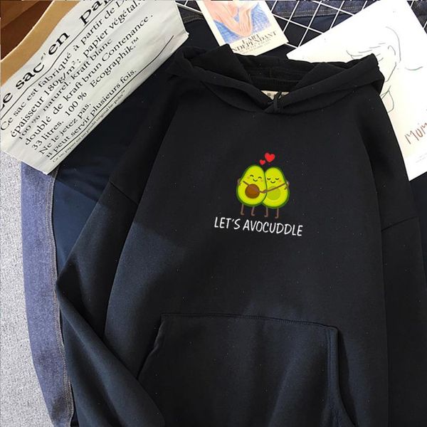 

winter kawaii cartoon avocado womens sweatshirts print harajuku korean fashion pullovers streetwear hoodie coat, Black