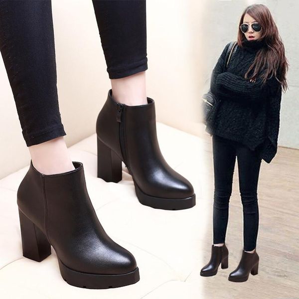 

boots women's winter 2021 short plush thick heels high waterproof platform large size 40 shoes, Black