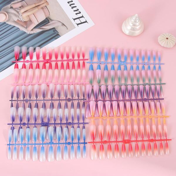 

false nails 24pcs detachable gradient ballerina wearable fake long coffin full cover nail tips(no glue), Red;gold
