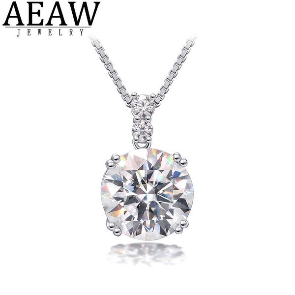 

chains aeaw 4.0ct 10mm round excellent cut moissanite pendant necklace df color vvs1 18k white gold plated silver 925