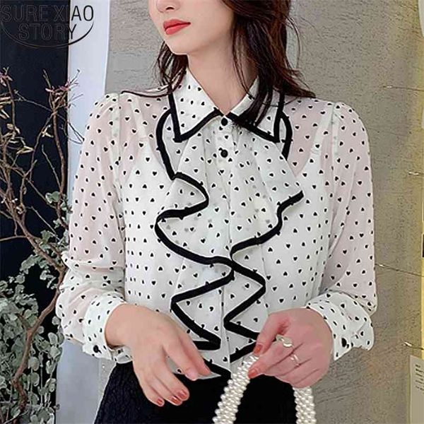 

causal long sleeve chiffon blouse ladies arrival autumn women and print wavy clothes blusa 5696 50 210506, White