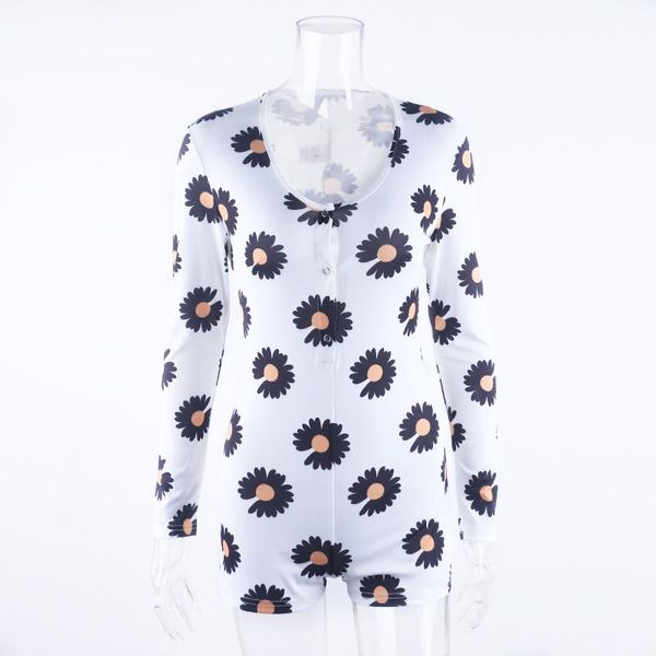 

fashion women onesies plus size sleepwear chrysanthemum printing long sleeve bodycon rompers female one piece women's jumpsuits &, Black;white
