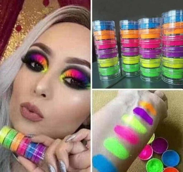 Stokta Göz Farı Pudra 6 Renkler Neon Göz Farı Seti Güzellik Gözler Kozmetik Makyaj 6 adet Kiti DIY Nail Art