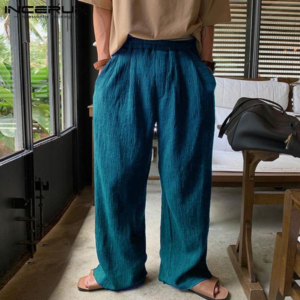 

men's pants incerun men solid color joggers elastic waist streetwear loose vintage casual trousers 2021 pockets leisure pantalon, Black