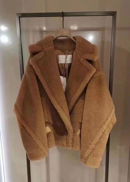 

women's wool & blends 2021 classic show 1951 short teddy bear coat women warm alpaka plaszcz outwear female jacket alpaca, Black