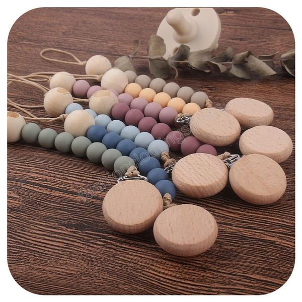 

baby silicone beech pacifier holders wooden newborn chain clip teething toys kids chew toy