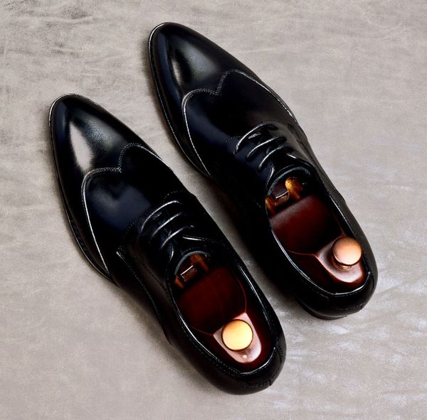 

luxury designer brand genuine leather business men dress shoes retro fashion wedding oxford shoes for men size us 11.5, Black