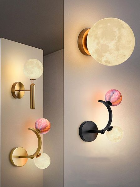 

wall lamps 3d printing spherical lights creative moon and colorful ball for living room bedroom bedside corridor with g9 blub