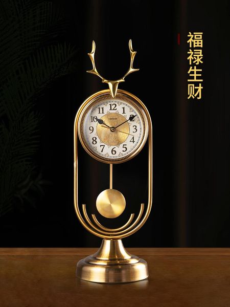 

desk & table clocks luxury deer clock european retro mute metal creative personality bedroom relogio de mesa da60nz