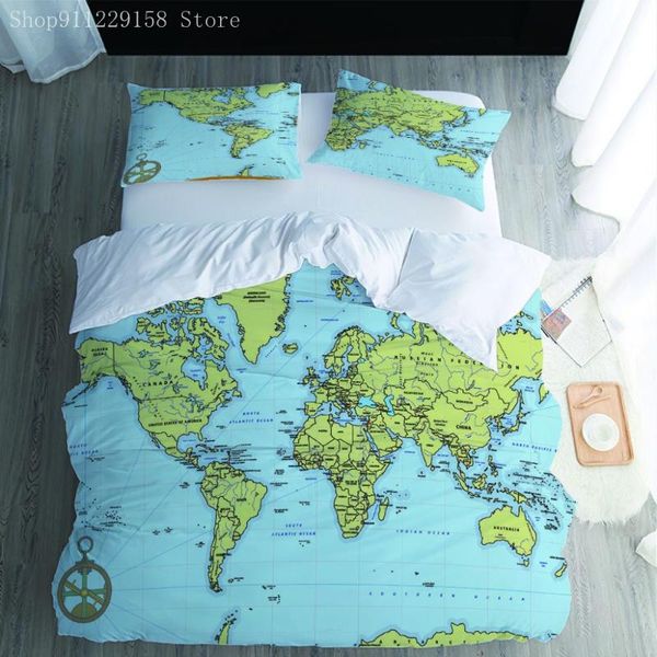 

bedding sets map pattern twin set light green boy girl bedroom pillows decor home luxury