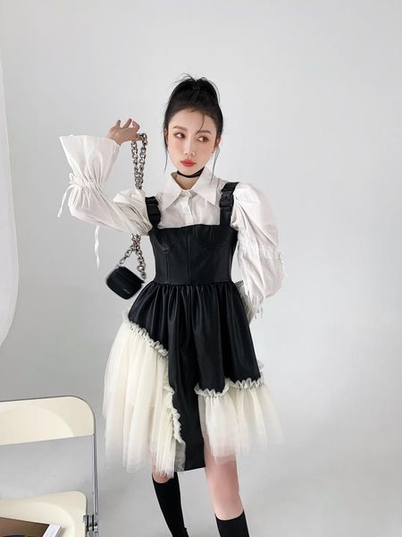 

casual dresses puffy princess suspenders dress women summer spring and autumn design sense coffee break french retro suspender, Black;gray