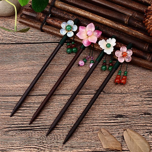 

flower hair forks retro style long tassels hairpins clips wooden hair sticks pearls bead step shake chinese wedding bride, Silver