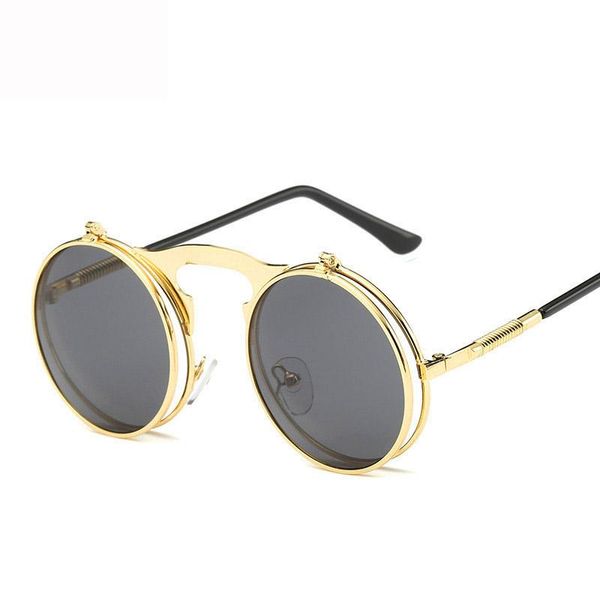 

sunglasses flip up gothic steampunk women / men brand designer metal retro vintage round sun glasses flat clamshell goggles, White;black