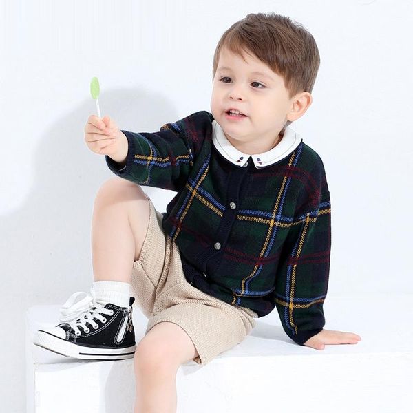 

older children sweater cardigan coat boy spring and autumn long sleeve round neck knitwear fashion pure cotton clothes pullover, Blue