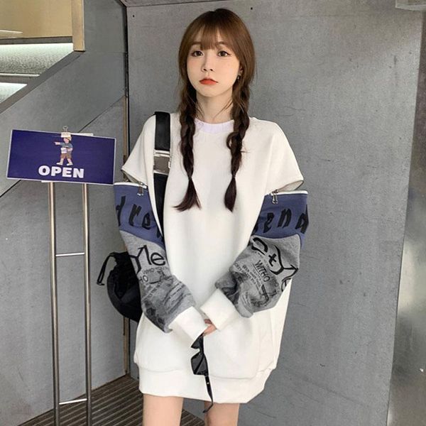 

women's hoodies & sweatshirts korean loose female ins o-neck hollow out long sleeve autumn hipster clothing casual pullovers, Black