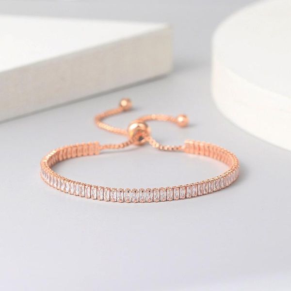 

charm bracelets fashion sparkle zircon single row adjustable crystal bracelet rose gold color handmade friend gift lovely jewelry wholesale, Golden;silver