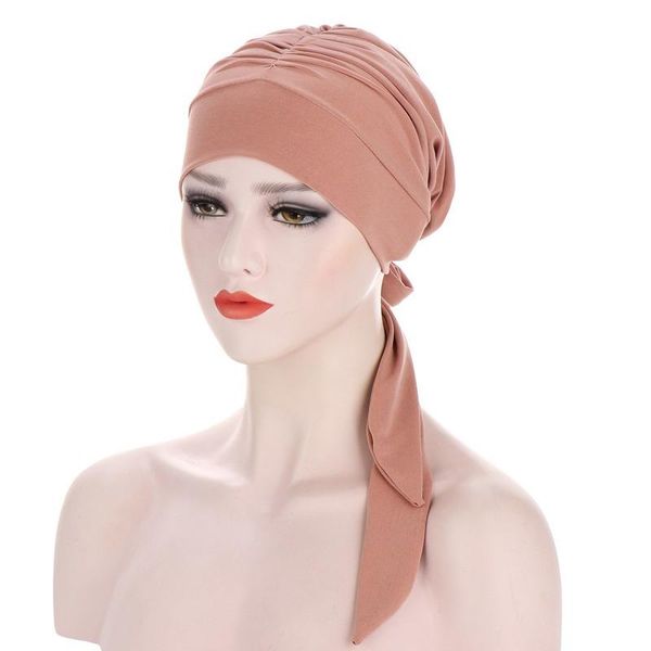 

muslim turban hat for women pre-tied chemo beanies caps bandana headscarf head wrap cancer hair accessories ethnic clothing, Red
