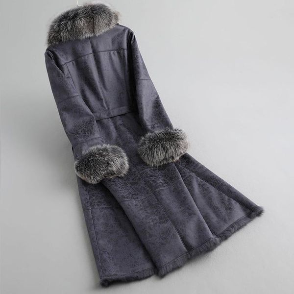 

women's fur & faux winter jacket women double faced real coat female luxury jackets collar leather my, Black