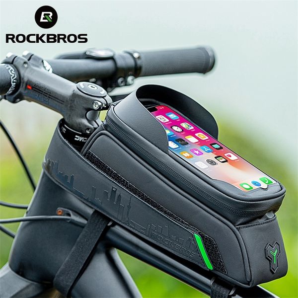 ROCKBROS Fahrradtasche Vorderrohr Fahrradtelefon Touchscreen-Sattel Wasserdichter Fahrradrahmen 5,8/6 Zoll MTB-Zubehör 220222