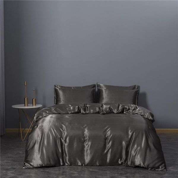 

bedding sets 100% polyester 3 pcs set soild color duvetcover&2pcs pillowcase summer imitation silk bed comforter