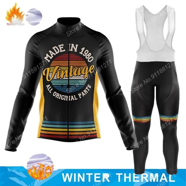 

racing sets winter 1980 vintage 2021 custom year cycling jersey set mens long sleeve clothing road bike suit pants bib mtb maillot culotte, Black;blue