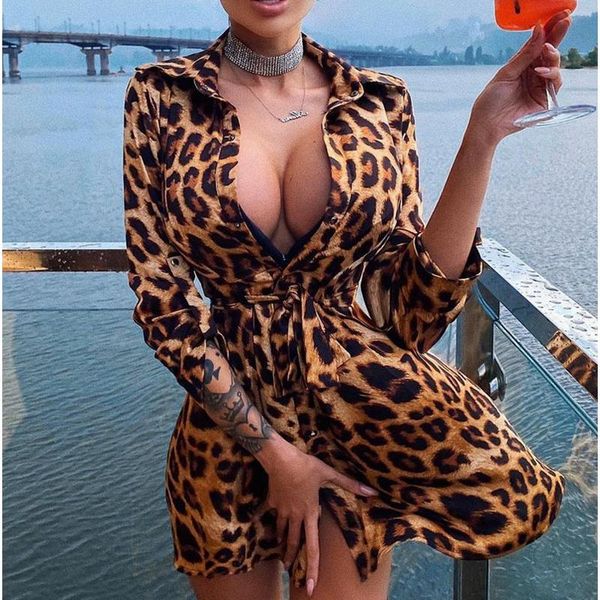 

casual dresses wepbel mini shirt dress clubwear print short leopard shirts women long sleeve slim fits high waist, Black;gray