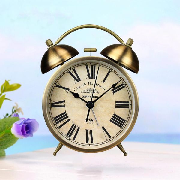 

retro round deskclock bell small alarm for home living room bedroom office without battery desk & table clocks