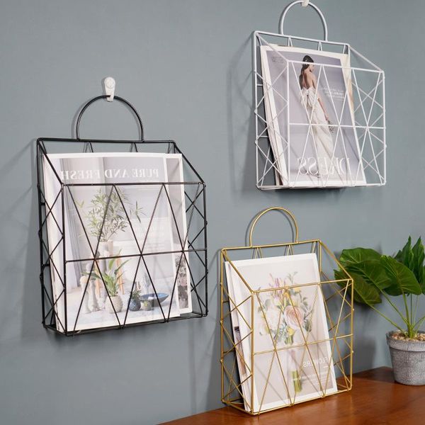 

modern wall mounted magazines spaper storage rack home bedroom hanging book display shelf hooks & rails