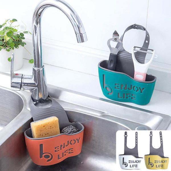 

multi-functional sink soap sponge drain rack bathroom holder kitchen storage suction cup faucet basket draining & organization