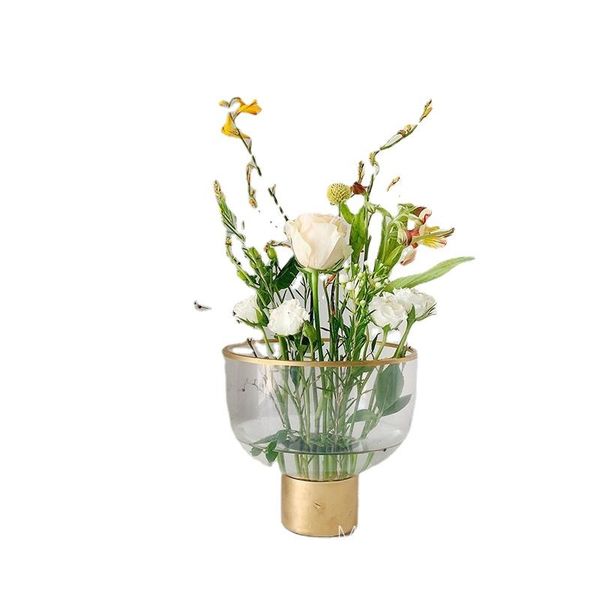 

party favor european light luxury gold bottom glass vase simple flower arrangement hydroponic home decoration accessories modern