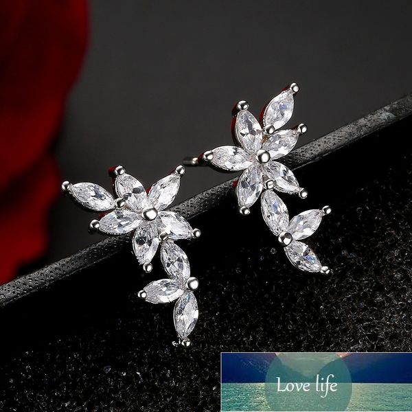 

geometric flower stud earrings for women white crystal earring earings silver color plated jewelry earing brincos brinco gift f7 factory pri, Golden;silver