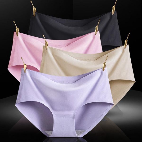 

women's panties plus size seamless women solid color underpants briefs invisible pantys soft female intimate lingerie -2xl, Black;pink
