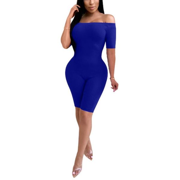 

summer women slash neck off shoulder playsuit rompers neon solid color one-piece short sleeve bodycon biker shorts women's jumpsuits &, Black;white