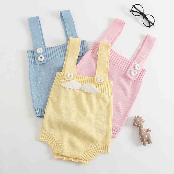 

born boys girls angel's wings jumpsuits clothes spring autumn baby rompers knitted children 210429, Blue