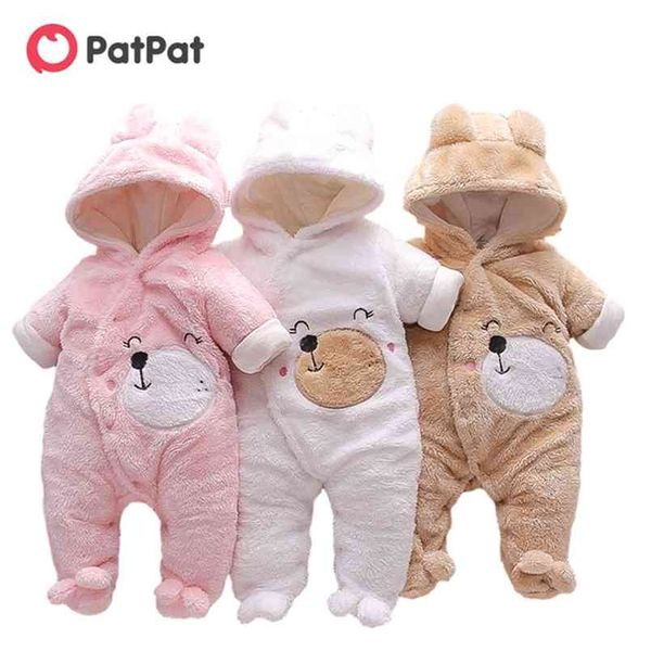 Chegada inverno bebê urso quente lã macacão macacão macacão roupas 210528