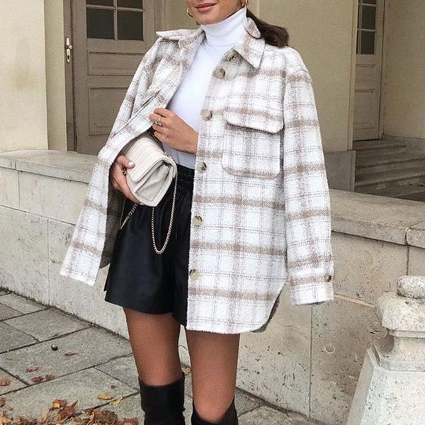 

women's jackets tweed vintage women soft shirts 2021 spring-autumn fashion ladies elegant loose blouses streetwear girls oversize outwe, Black;brown