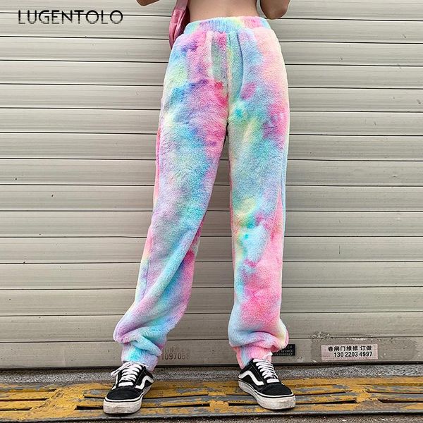 

women's pants & capris lugentolo autumn fashion rainbow-colored high waist pocket casual female all-match warm-keeping, Black;white