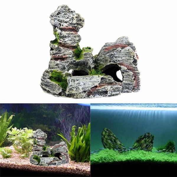 

simulation hiding cave resin fish tank ornament mountain view aquarium rockery landscaping craf natural lively scenery decorations