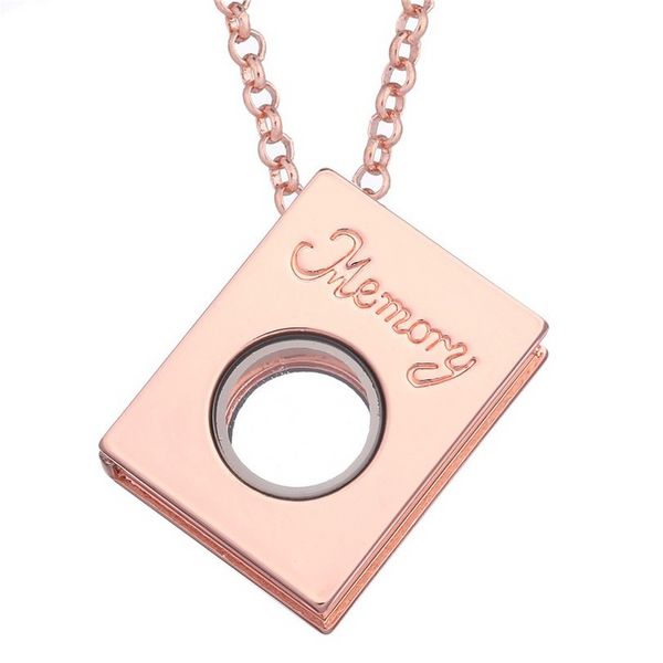 Collana con ciondolo medaglione di memoria a libro aperto Medaglioni galleggianti in oro argento per donne Gioielli di moda fai-da-te Will e Sandy