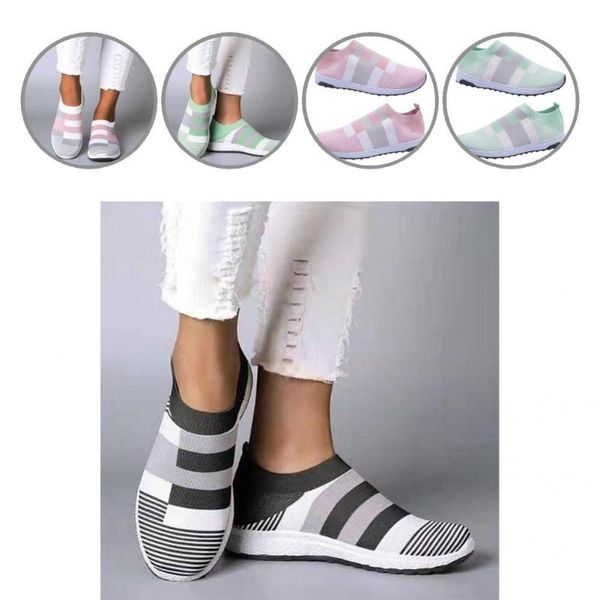 

sports socks running shoes all-match women sneakers lightweight elastic stylish slip on female footwear, Black