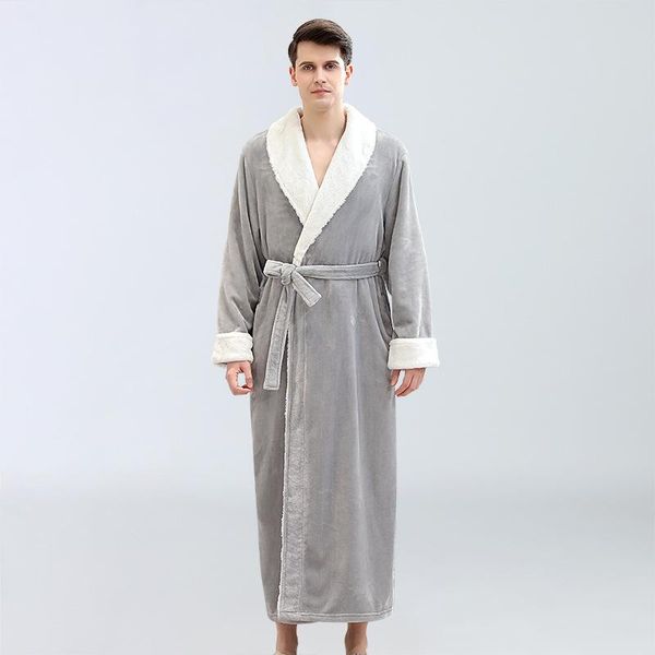 

men's sleepwear winter autumn men warm flannel long bathrobes absorbable soft dressing gown nightgown for el home clothes, Black;brown