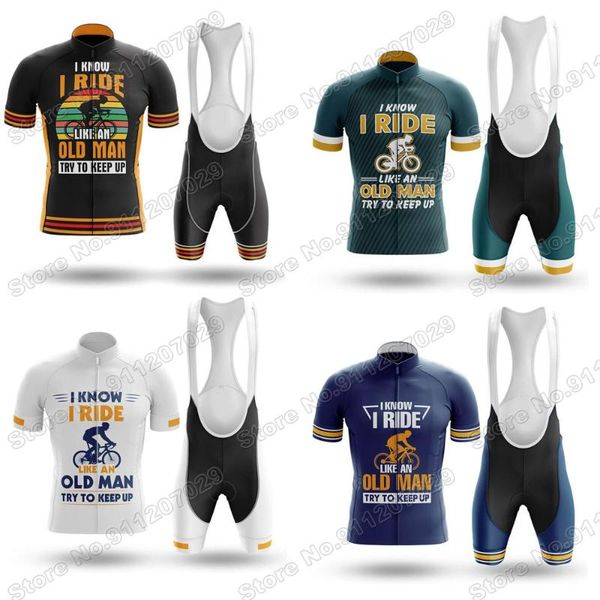 

racing sets i ride like an old man - mens cycling jersey set summer clothing road bike suit mountain bicycle shirt bib shorts mtb, Black;blue
